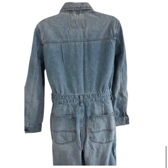 Lee's union-alls distressed blue jeans Cover-alls long sleeve collared jumpsuit - Picture 5 of 9